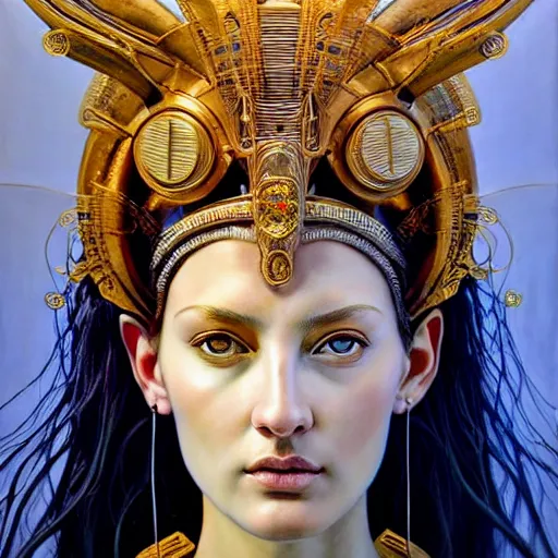 Image similar to hyperrealistic mixed media painting of beautiful goddess Athena, stunning 3d render inspired art by P. Craig Russell and Barry Windsor-Smith, perfect facial symmetry, dim volumetric lighting, full full full full face face face face face 8k octane beautifully detailed render, headpiece headpiece headpiece, post-processing, portrait, extremely hyper-detailed, intricate, epic composition, brown brown brown eyes eyes eyes eyes, realistic realistic realistic eyes, cinematic lighting, masterpiece, trending on artstation, detailed detailed detailed, masterpiece, stunning