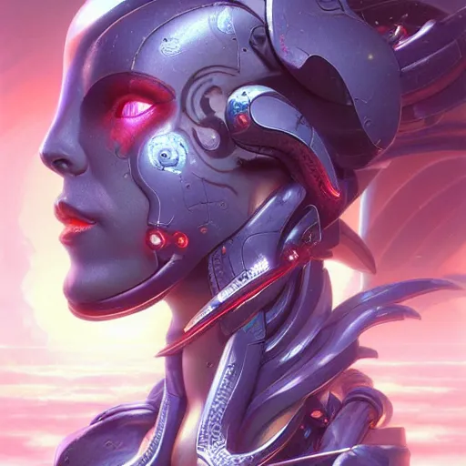 Image similar to A portrait of a cyborg goddess by Wayne Barlowe and Peter Mohrbacher, detailed, sharp, digital art, trending on Artstation