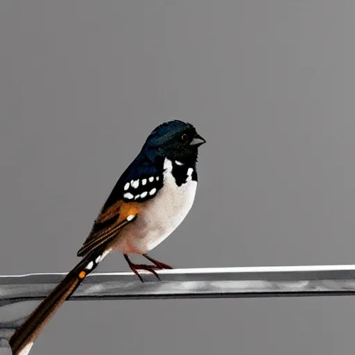 Image similar to a spotted towhee sitting on a marble balcony railing, vector graphic, six colors