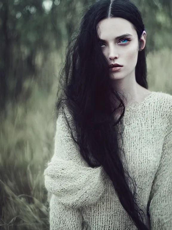 Prompt: portrait photograph of the most beautiful woman with a long dark hair, blue eyes, alessio albi, jovana rikalo