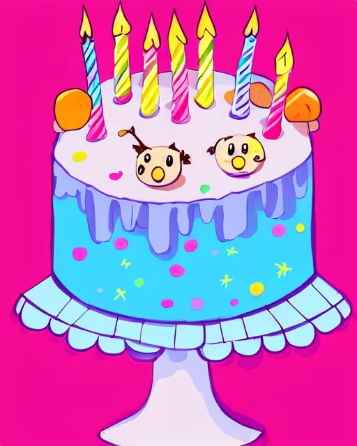 Prompt: cutest cartoon illustration happy birthday cake, macaroons, cute, colorful, pastel beautiful, artstation, deviantart, pinterest, 5 0 0 px