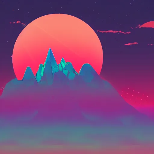 Image similar to aesthetic synthwave mountain between the clouds, moon background, sharp focus, sharp focus, high details, 8 k