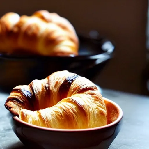 Image similar to croissants in a ceramic bowl