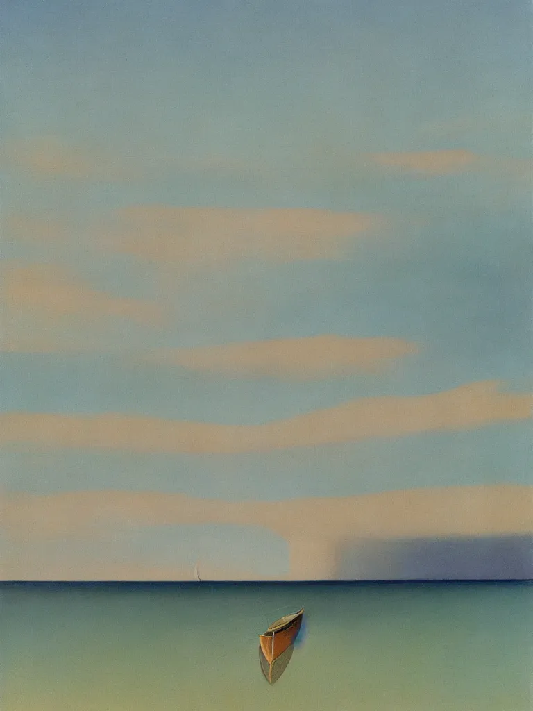 Image similar to a neo retro poster a boat near dune du Pilat, australian tonalism, pale gradients design, matte drawing, clean and simple design, outrun color palette. painted by Morandi, Agnes Pelton