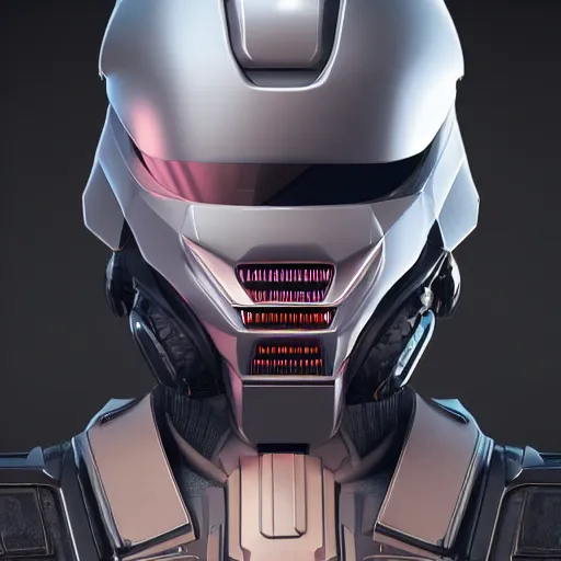 Prompt: cyberpunk helmet looking straight by Vitaly Bulgarov, octane render, high details, sticker, front view