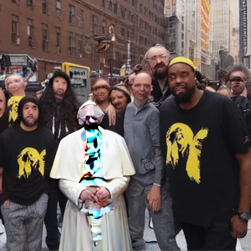 Image similar to pope Francis with wu tang clan album cover streets ny