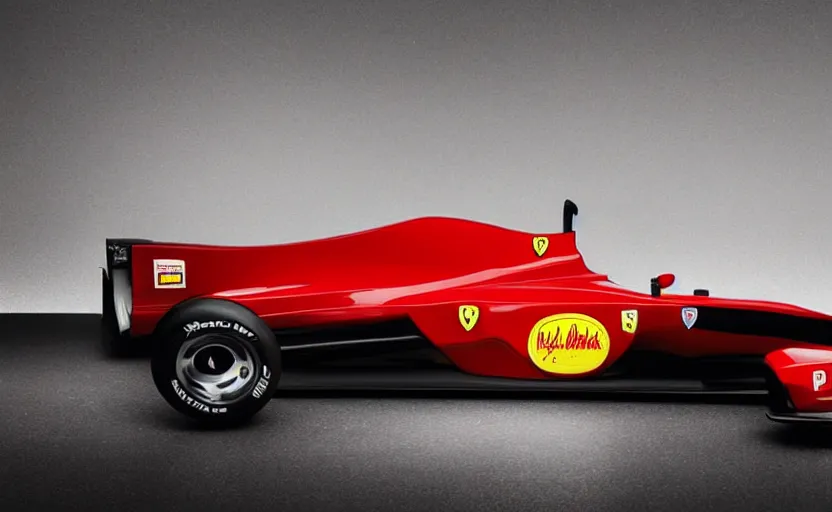 Image similar to still of a retro futuristic ferrari formula 1 car inspired by f 1 2 0 2 1 concept, studio lighting,