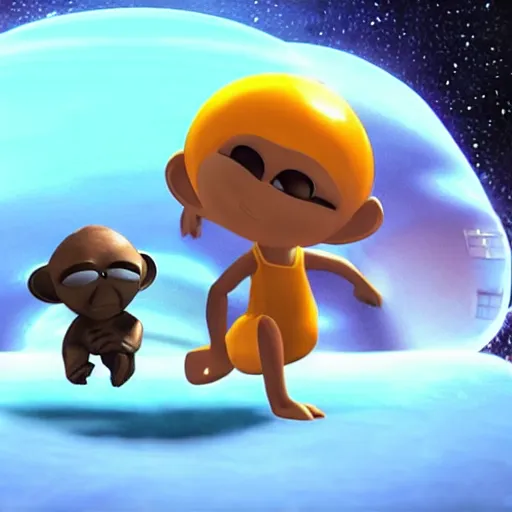Prompt: a still from the movie e. t. crossover with the game super monkey ball
