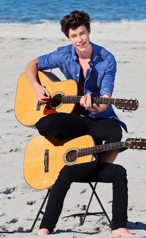 Image similar to Shawn Mendes en la playa tocando la guitarra