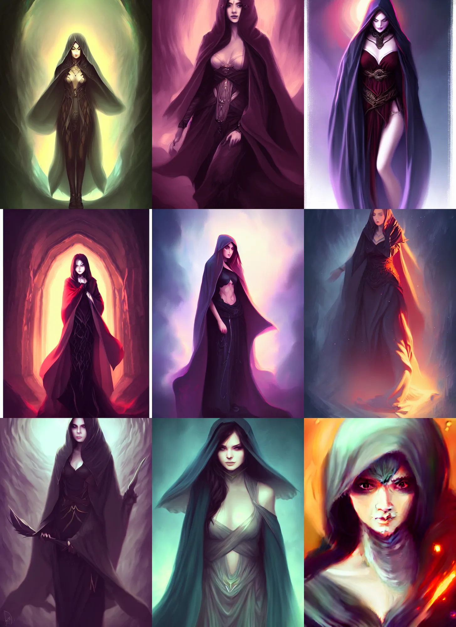 Prompt: full body portrait of woman with cloak by ross tran, dark