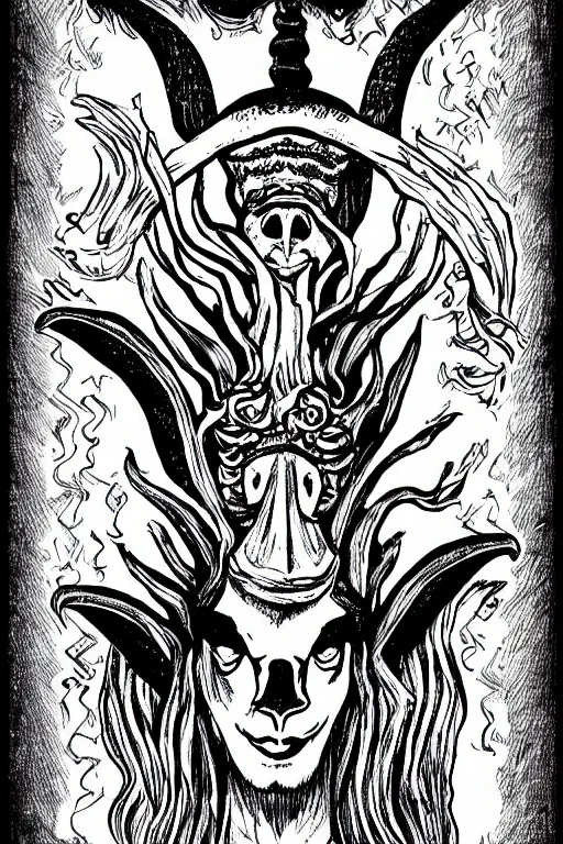 Image similar to baphomet black and white illustration