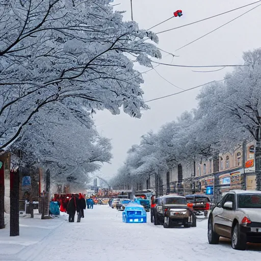Prompt: street in Russian city kazan at winter
