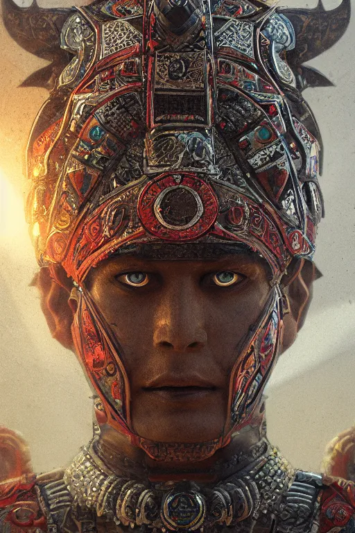 Image similar to aztec god, close - up portrait, powerfull, intricate, elegant, volumetric lighting, scenery, digital painting, highly detailed, artstation, sharp focus, illustration, concept art, ruan jia, steve mccurry