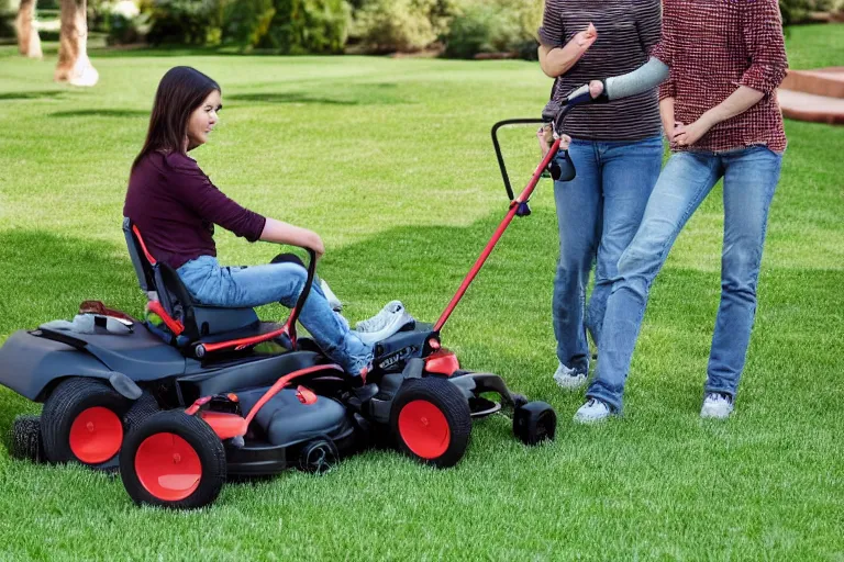 Image similar to lawn mower with a baby stroller attached