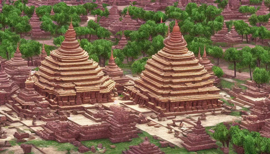 Image similar to matte painting of a beautiful mon - dvaravati village buddhist temple and stupa made by brick, crowded village, digital art, trending on artstation