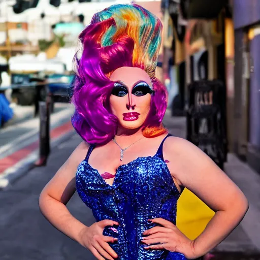 Prompt: a photo of a drag queen, shallow focus