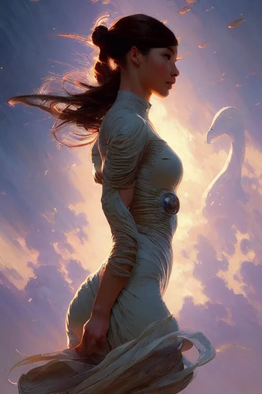 Image similar to 👩🏽‍🦳 profile picture by Greg Rutkowski, dynamic pose, intricate, futuristic, fantasy, elegant, by Stanley Artgerm Lau, greg rutkowski, thomas kindkade, alphonse mucha, loish, norman Rockwell,