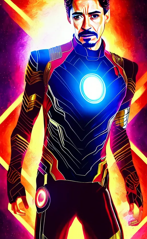 Image similar to portrait of robert sheehan as tony stark from the avengers infinity war, marvel concept art, hyperrealistic, detailed, accurate illustration, dramatic lighting, action pose