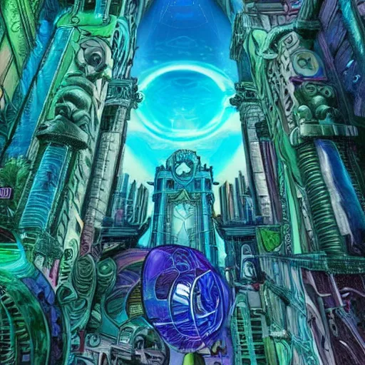 Image similar to city of atlantis, sci fi, colourful, acid trip, cinematic
