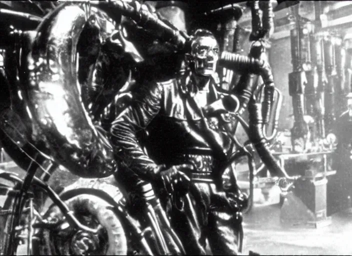 Prompt: Scene from the 1914 science fiction film The Terminator
