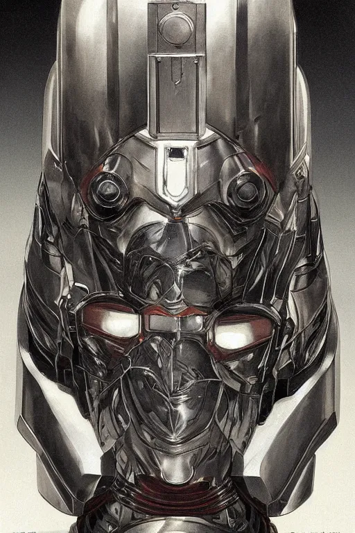 Prompt: futurist armor for half human half robot soldiers, art by leyendecker, head and shoulders portrait, cyberpunk, cybernetic implants, intricate, extreme details