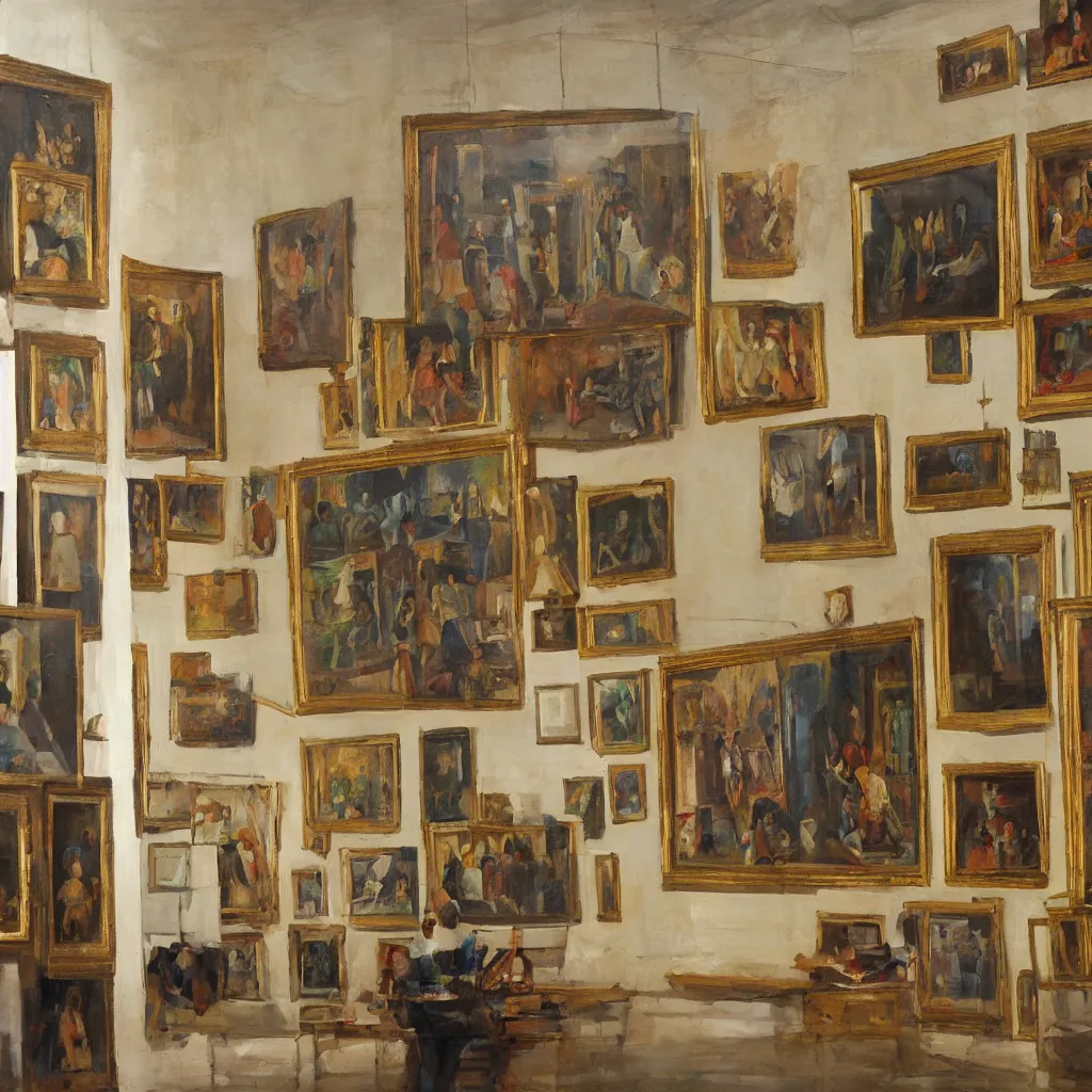 Image similar to The painting containing the art gallery containing the painting