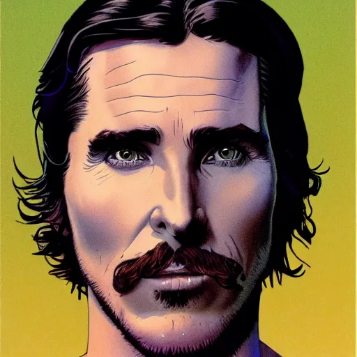 Image similar to christian bale retro minimalist portrait by jean giraud, moebius starwatcher comic, 8 k