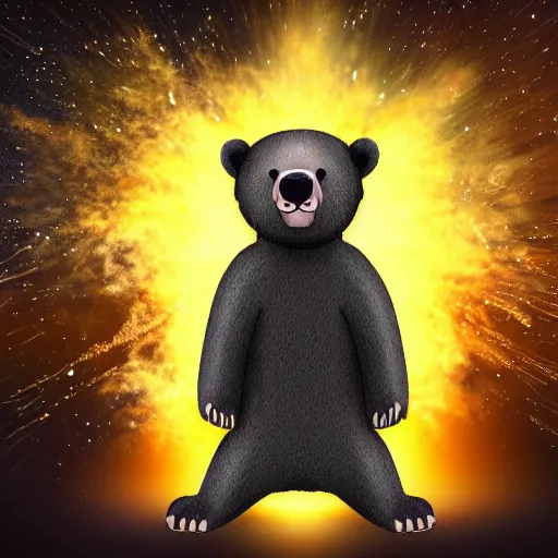 Image similar to a bear in the middle of an explosive blast