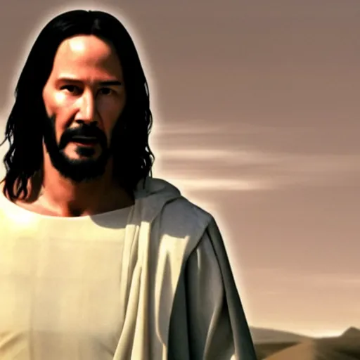 Image similar to Keanu Reeves as Jesus Christ 4K quality hyper realistic