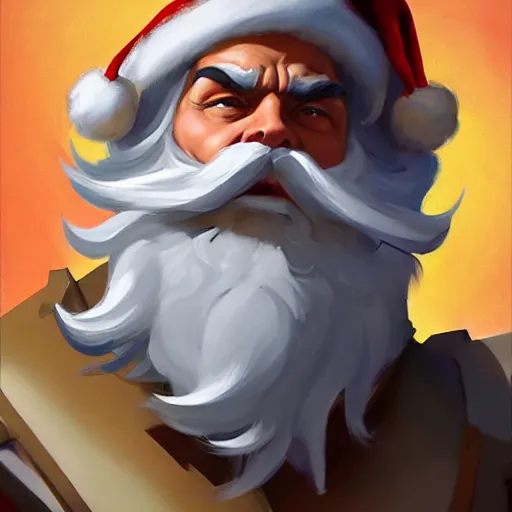 Image similar to greg manchess portrait painting of partially armored santa claus as overwatch character, medium shot, asymmetrical, profile picture, organic painting, sunny day, matte painting, bold shapes, hard edges, street art, trending on artstation, by huang guangjian and gil elvgren and sachin teng