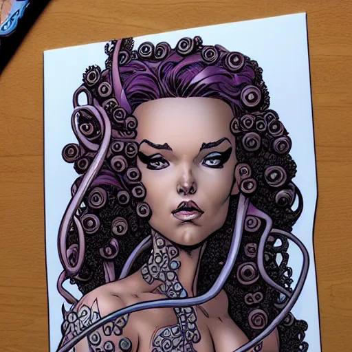 Image similar to The Octopus Woman, comic portrait by J Scott Campbell, intricate details