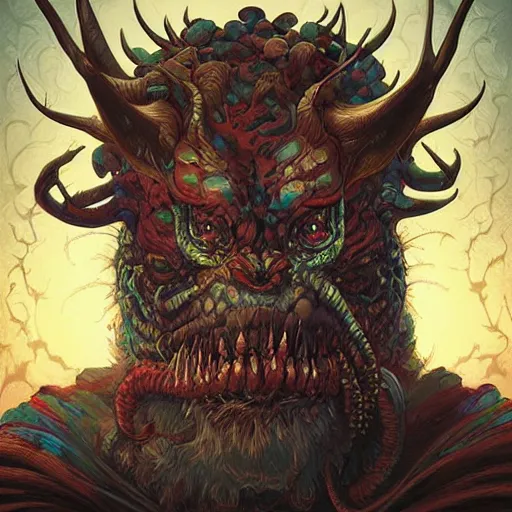Prompt: “A portrait of the Eczema demon, digital art by Dan Mumford and Peter Mohrbacher, highly detailed, trending on DeviantArtHQ”