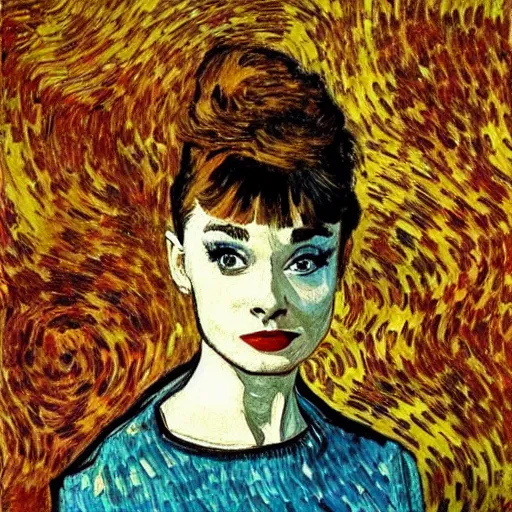 Image similar to audrey hepburn art by van gogh.