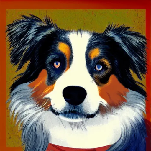 Prompt: australian shepard, in the style of neil gaiman