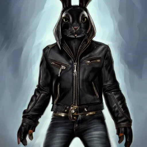 Prompt: A bunny with a small head wearing a fine intricate leather jacket and leather jeans and leather gloves, trending on FurAffinity, energetic, dynamic, digital art, highly detailed, FurAffinity, high quality, digital fantasy art, FurAffinity, favorite