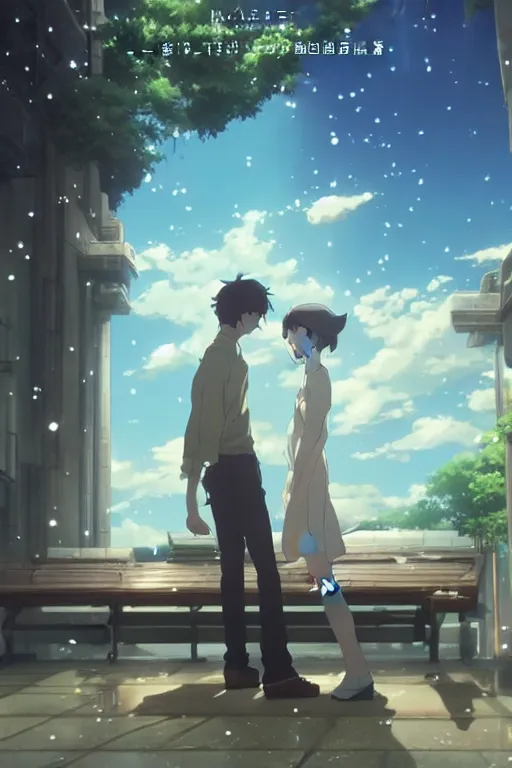 Image similar to fantasy romance movie by makoto shinkai, visually stunning