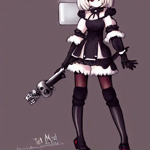 Image similar to full body portrait of 2B nier automata wearing a cat maid suit by Thomas romain, trending on artstation, artstationHD, artstationHQ