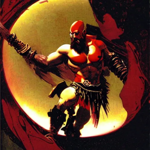 Prompt: kratos the god of war trapped into a magic sphere, painted by mike mignola, realistic