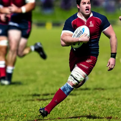 Prompt: photo of brett goldstein playing rugby for the english team