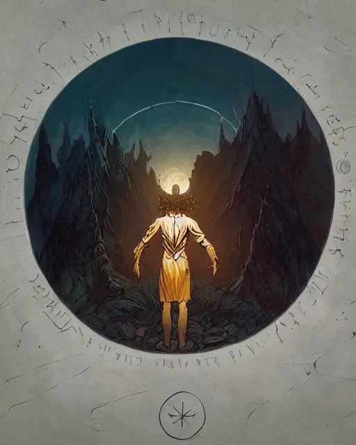 Image similar to a druid standing in a circle at the beginning of the world by greg rutkowski and frank frazetta and peter mohrbacher and william blake and dan mumford