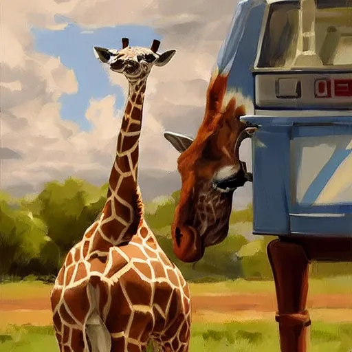 Image similar to a giraffe dressed like an astronaut drinking tea with queen isabel, trending on artstation, art by greg manchess, guangjian, detailed digital art, artstation hd