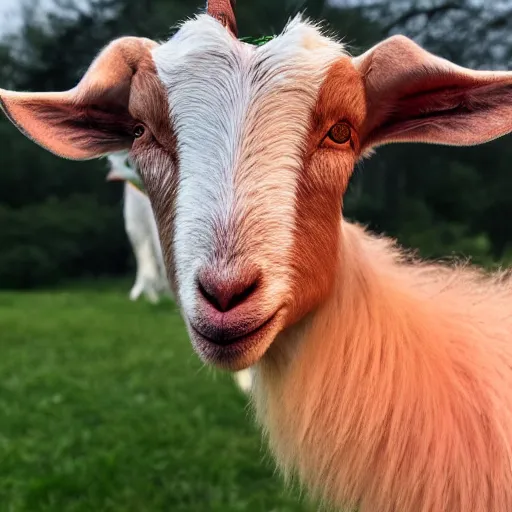 Image similar to a hybrid of a goat and a peach but mostly peach, 8 k, 4 k, professional photography, award winning photo