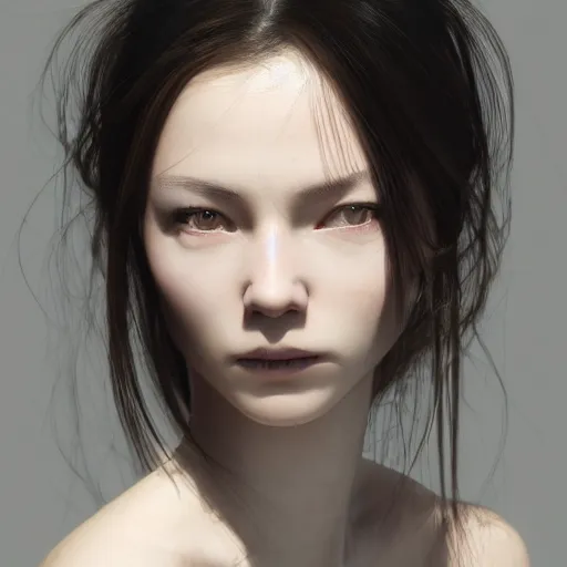 Image similar to kodak portra 4 0 0, 8 k, artstation, soft light, volumetric lighting, highly detailed, britt marling style 3 / 4 portrait photography of a beautiful woman, by moebius, miyazaki, yoshitaka amano, yoji shinkawa, katsuhiro otomo, royal woman, realistic, refined, highly detailed