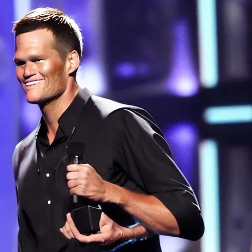 Prompt: tom brady wins american idol, high definition, dramatic,