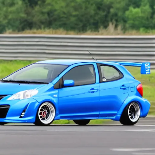 Prompt: blue toyota gr yaris drift on the road, initial d style anime art