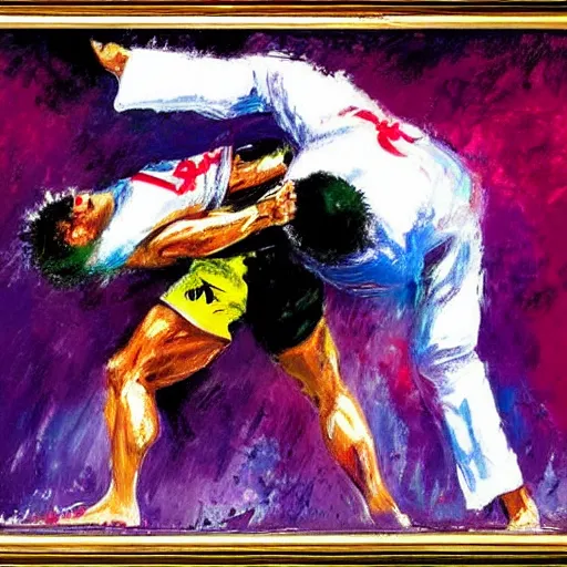 Image similar to painting of a bjj fighter, by leroy neiman