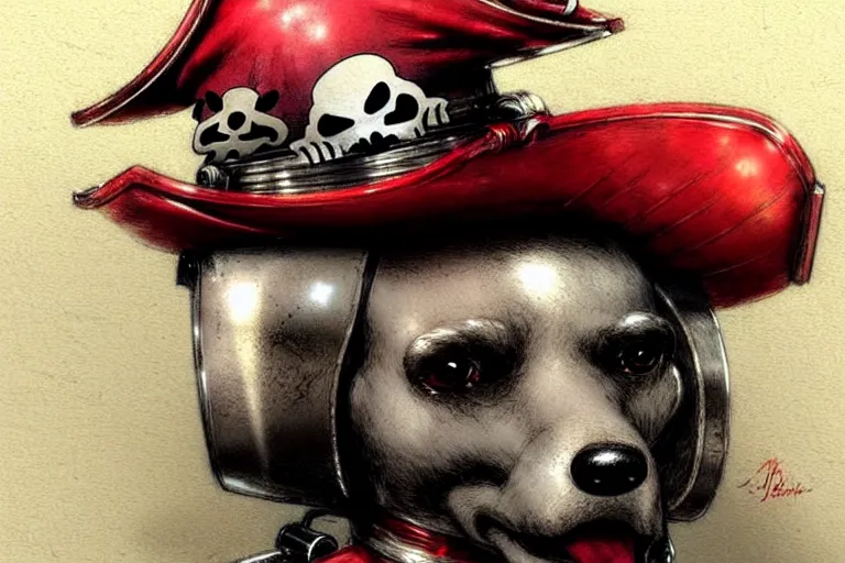 Image similar to pirate ( ( ( ( ( 1 9 5 0 s retro future robot android dog. muted colors. ) ) ) ) ) by jean baptiste monge!!!!!!!!!!!!!!!!!!!!!!!!! chrome red