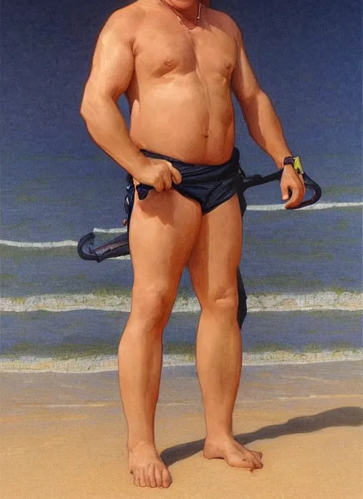 Image similar to portrait Dean norris as sea lifeguard on the beach, full length shot, shining, 8k highly detailed, sharp focus, illustration, art by artgerm, mucha, bouguereau