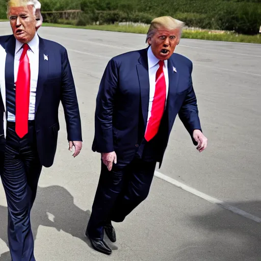 Image similar to trump doing a perp walk for being a traitor who stole nuclear secrets