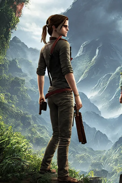 Prompt: Emma Watson in Uncharted 4. 3D Render